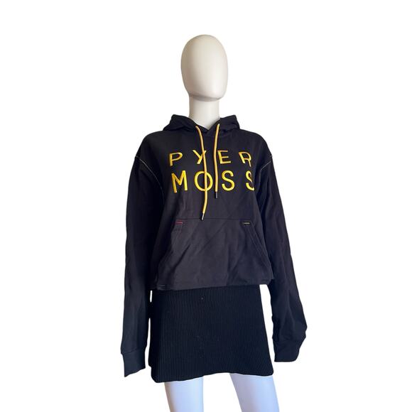 Pyer Moss Black Gold Cropped Logo Sweatshirt Hoodie Size Small - Picture 1 of 4